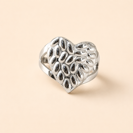 Silver Plated  Pebble Heart Ring