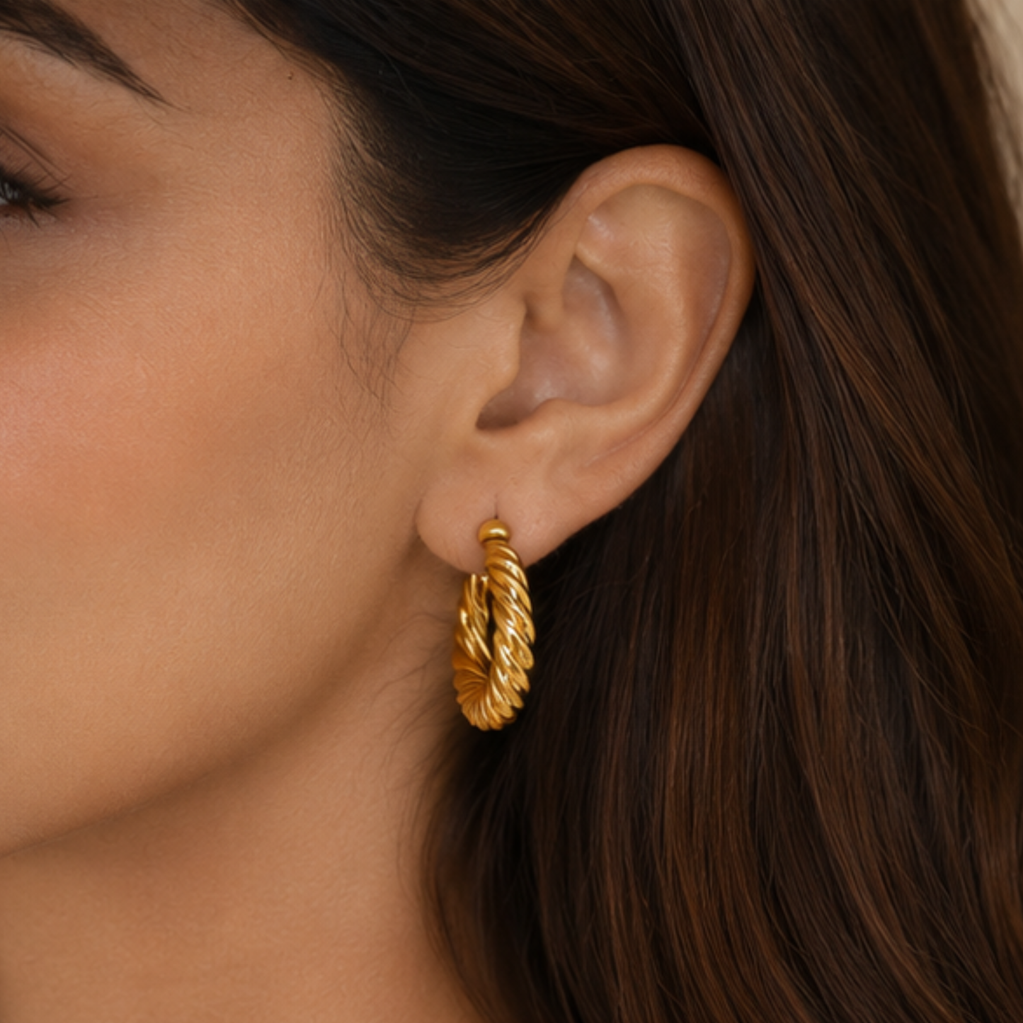 18K Gold Plated Twist Hoop Anti Tarnish Earring