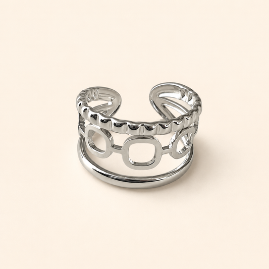 Silver Plated Geometric Cage Ring