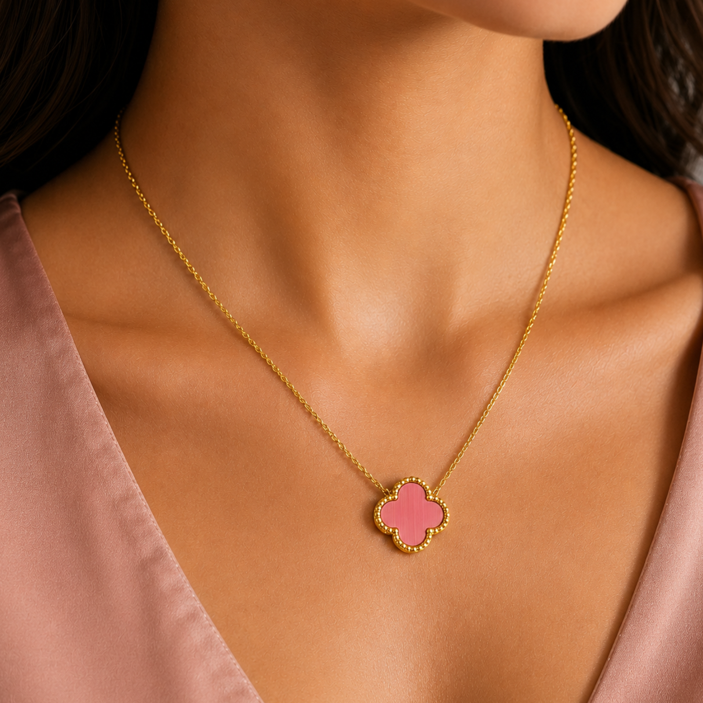 Pink Clover Necklace