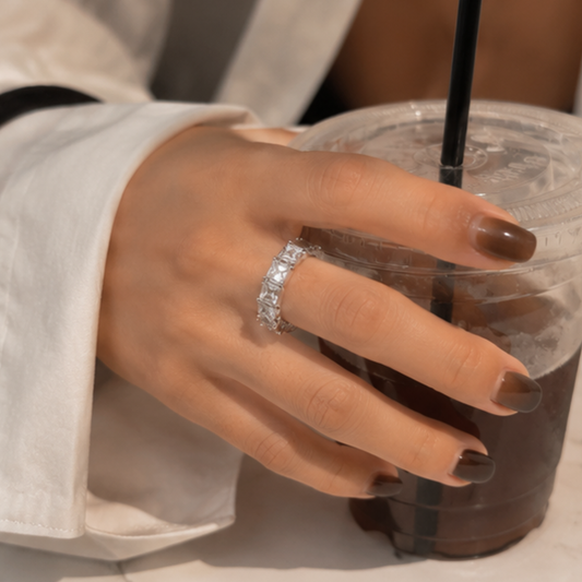Princess Shape Zircon Full Eternity Rings