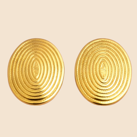 18K Gold Plated Round Textured Stud Earrings