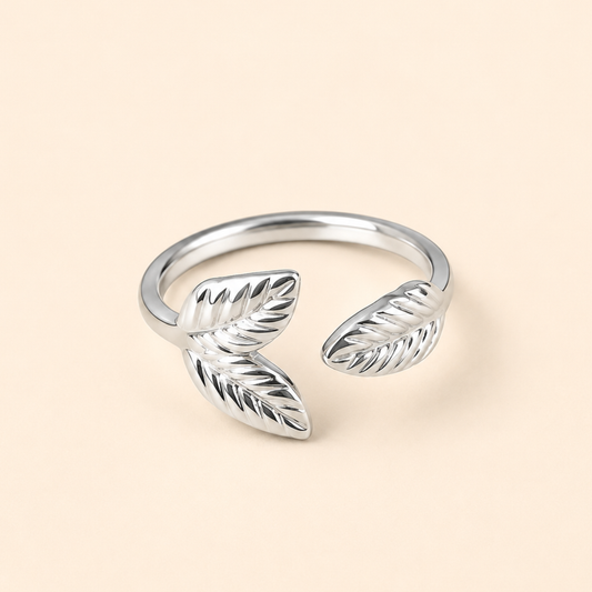Silver Plated Leaf Duo Ring