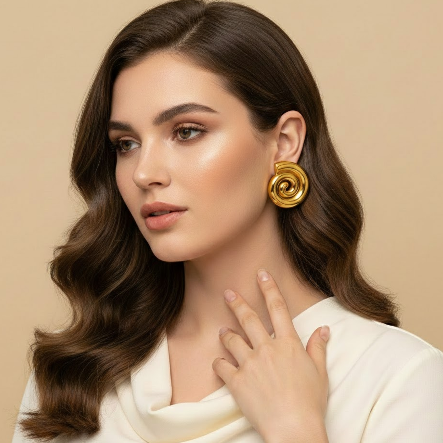 18K Gold Plated Modern Spiral Stud Earrings