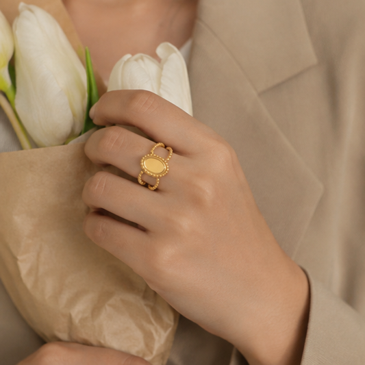 Golden Beaded Crown Statement Ring