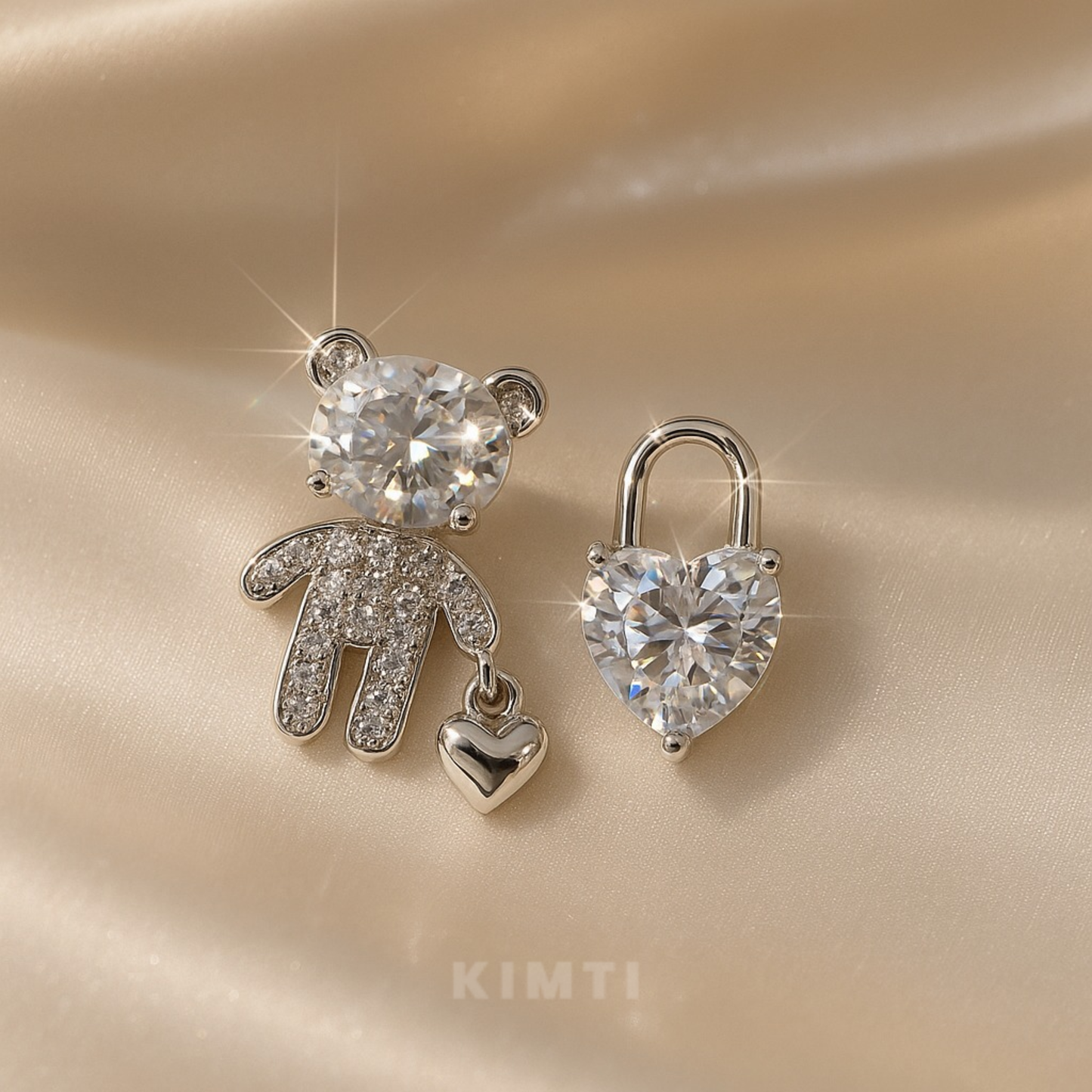 Teddy Bear & Heart Lock Earring