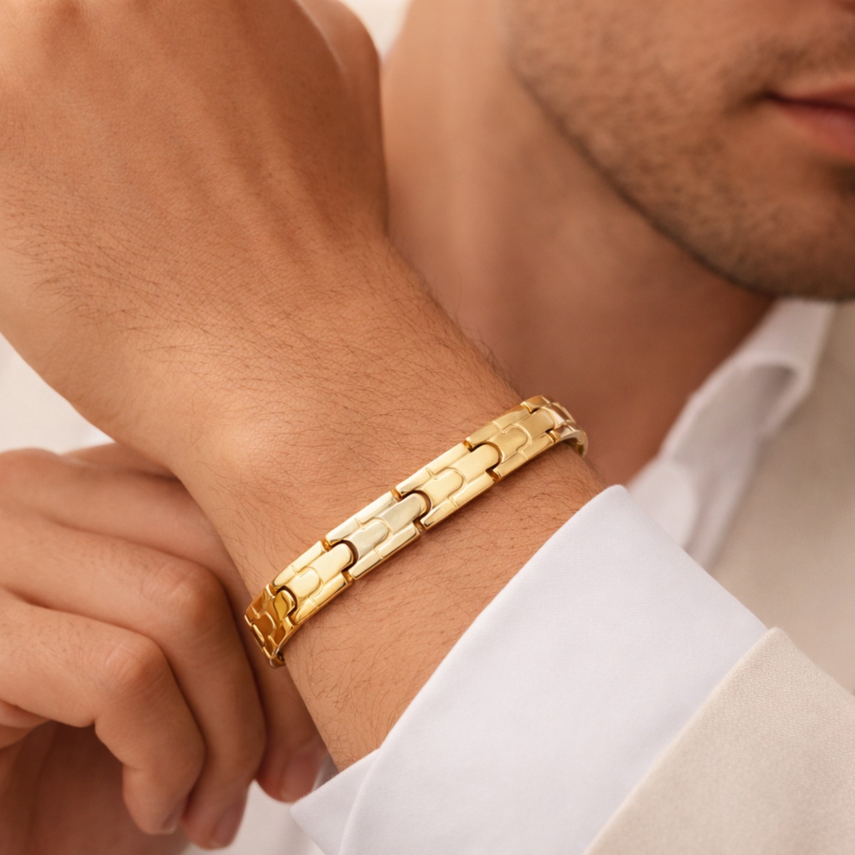 Men-18K Gold Plated Zenith Interlock Bracelet