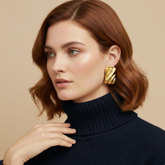 18K Gold Plated Wave Contemporary Studs Earrings