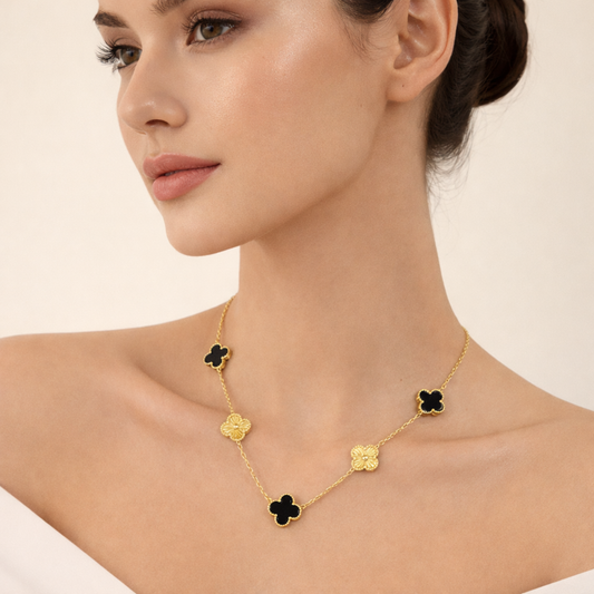 Golden Black Clover Anti Tarnish Necklace