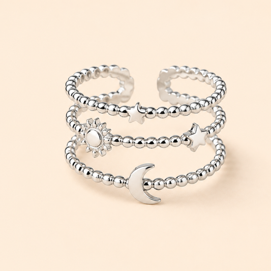 Silver Plated Moon & Star Ring