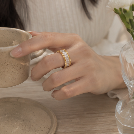 Golden Crystal Baguette Eternity Ring