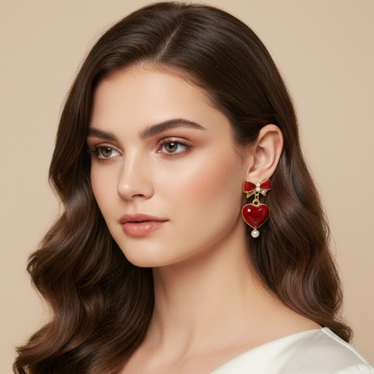 Valentine Red Bow Heart Earring