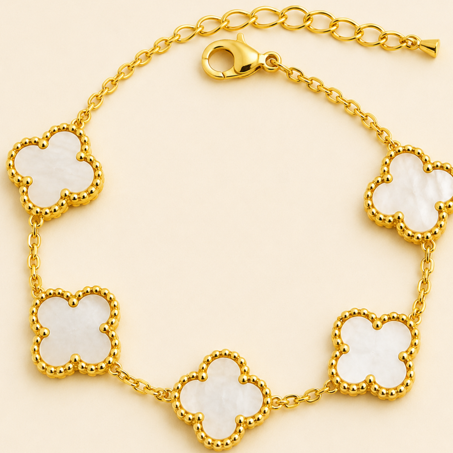 18k Gold Plated White Clover Wraparound Bracelet