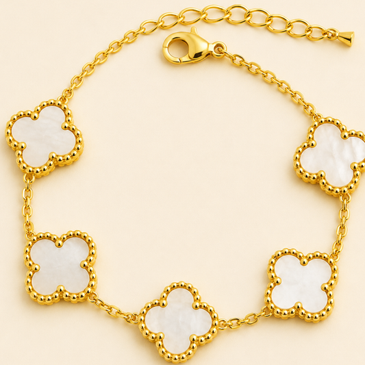 18k Gold Plated White Clover Wraparound Bracelet