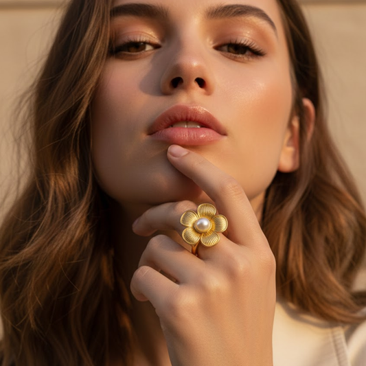 18K Gold Plated Flower Ring for Women