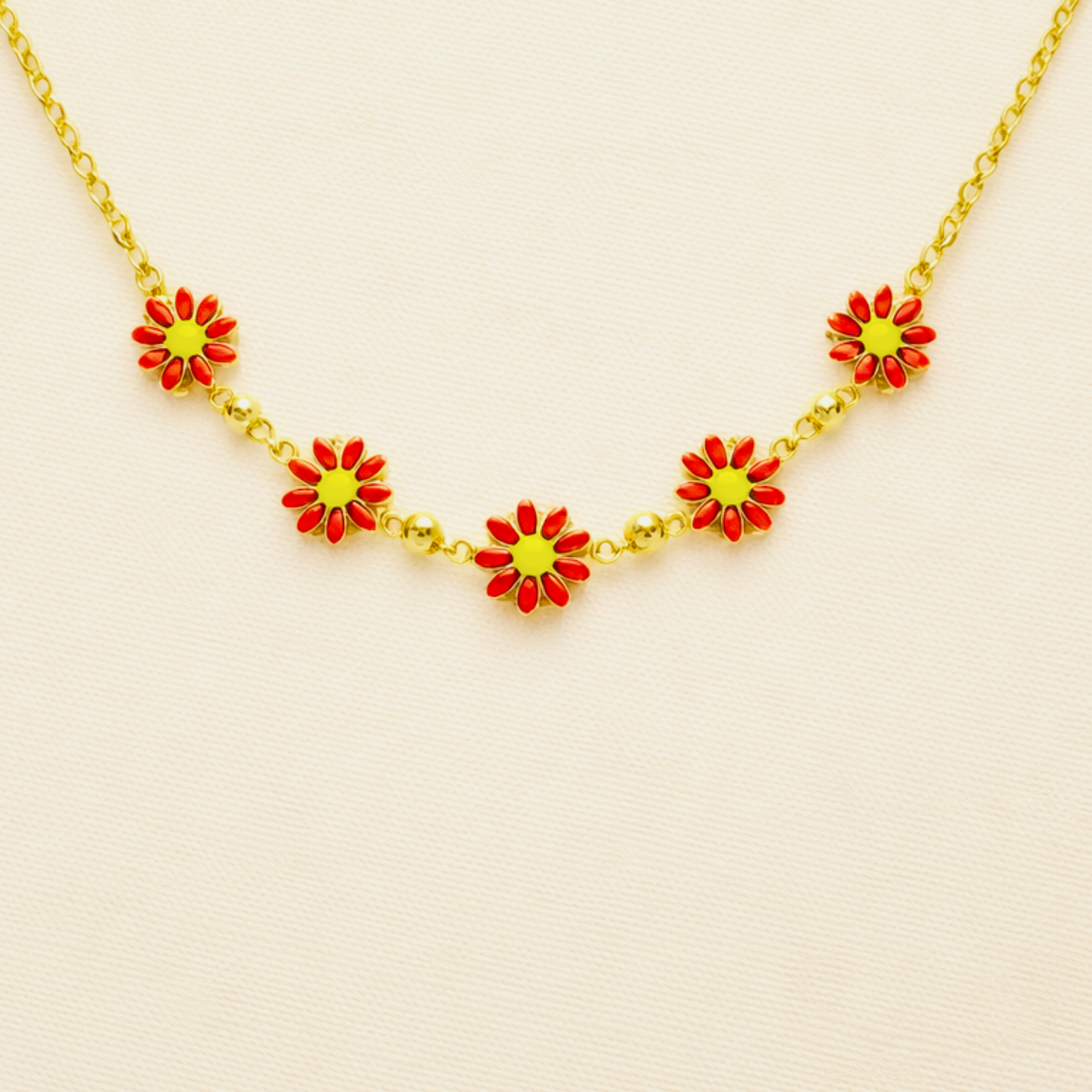 18k Gold Plated Beaded Daisy Necklace