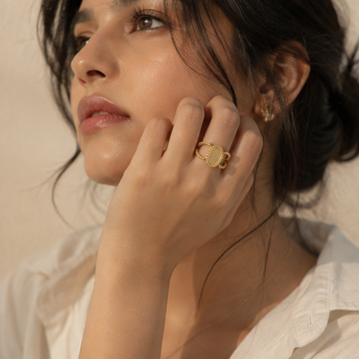 Golden Beaded Crown Statement Ring