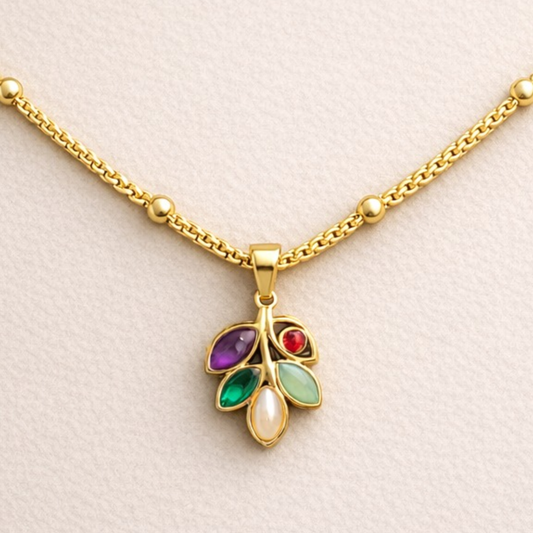 18K Gold Plated Multi Color Gem Pendant Necklace