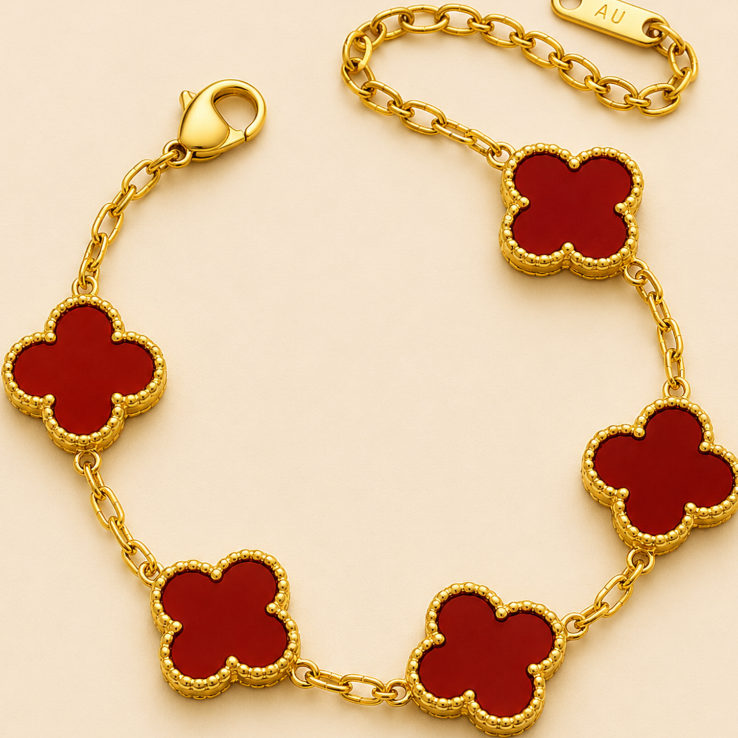 Golden Red Clover Chram Anti Tarnish Bracelets