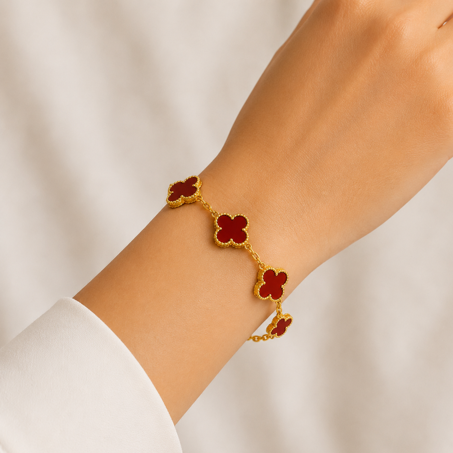 Golden Red Clover Chram Anti Tarnish Bracelets