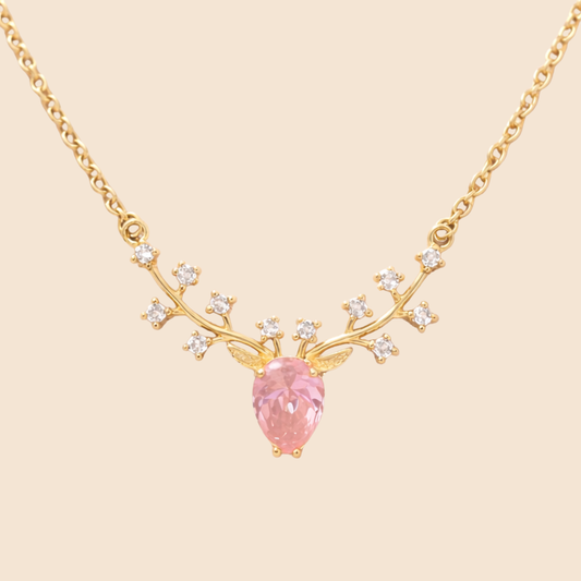 18K Gold Plated Pink Crystal Floral Necklace