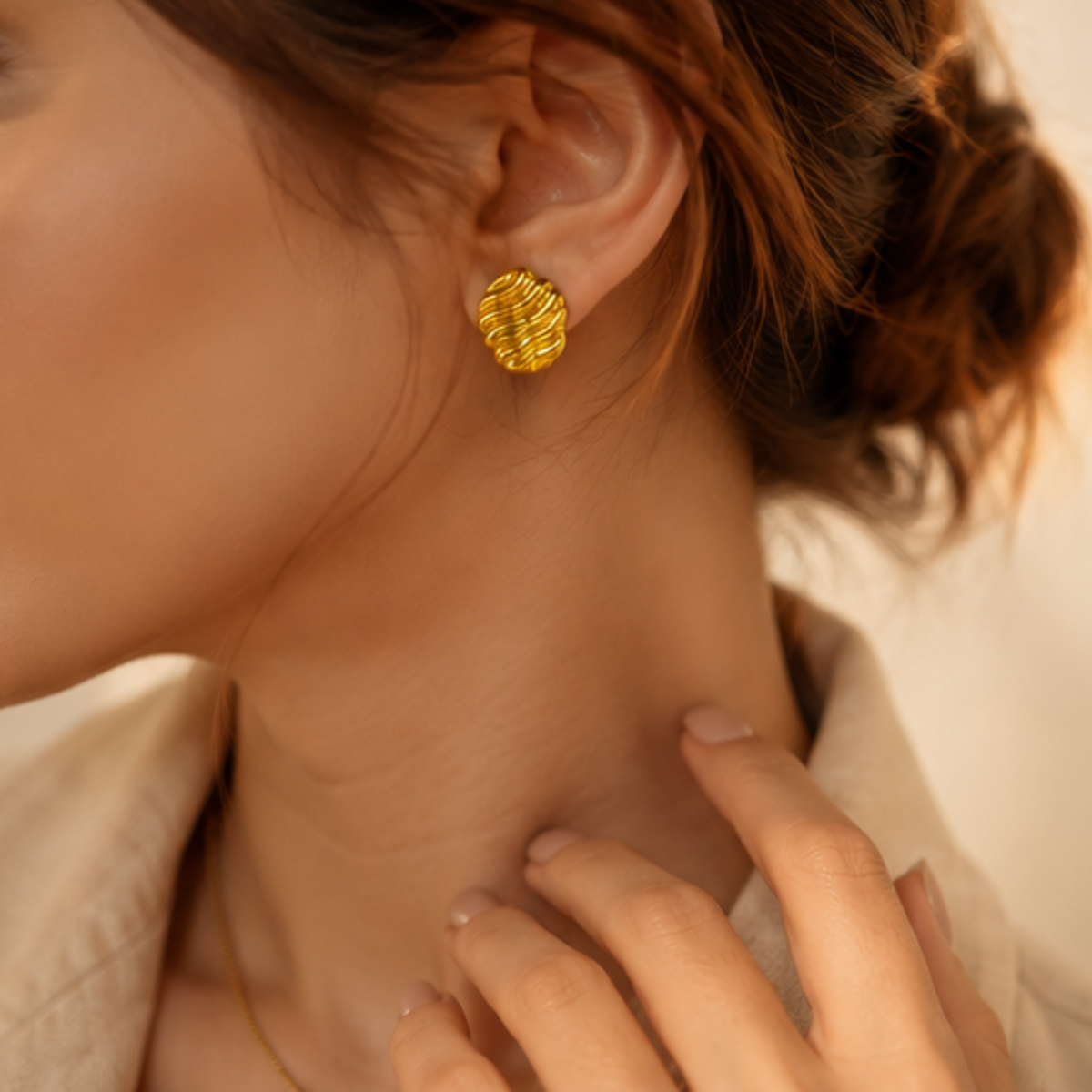 18k Gold Plated Chunky Stud  Anti Tarnish Earring