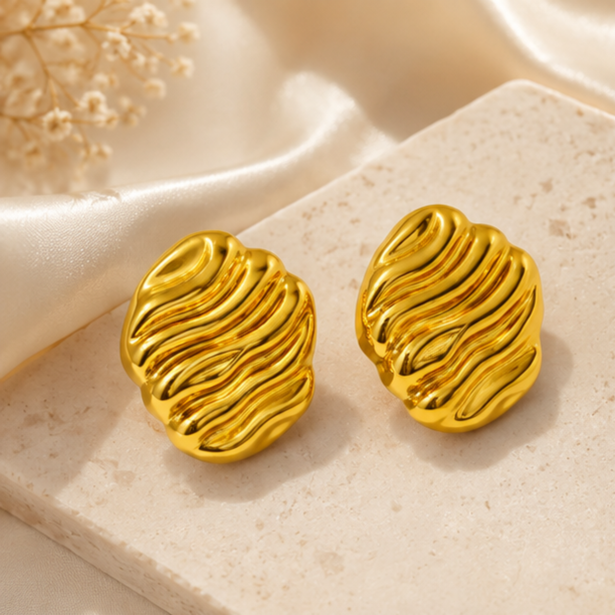 18k Gold Plated Chunky Stud  Anti Tarnish Earring