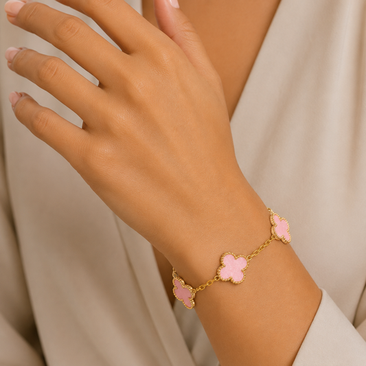 Anti Tarnish Pink Flower Bracelet