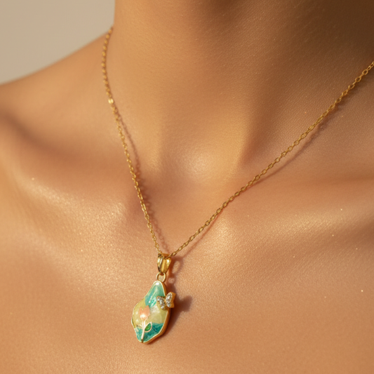 Luxury Pastel Enamel Flower Gold Plated Necklace