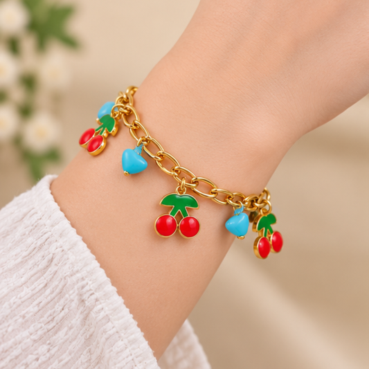 18k Gold Plated Cherry Pop Charm Bracelet