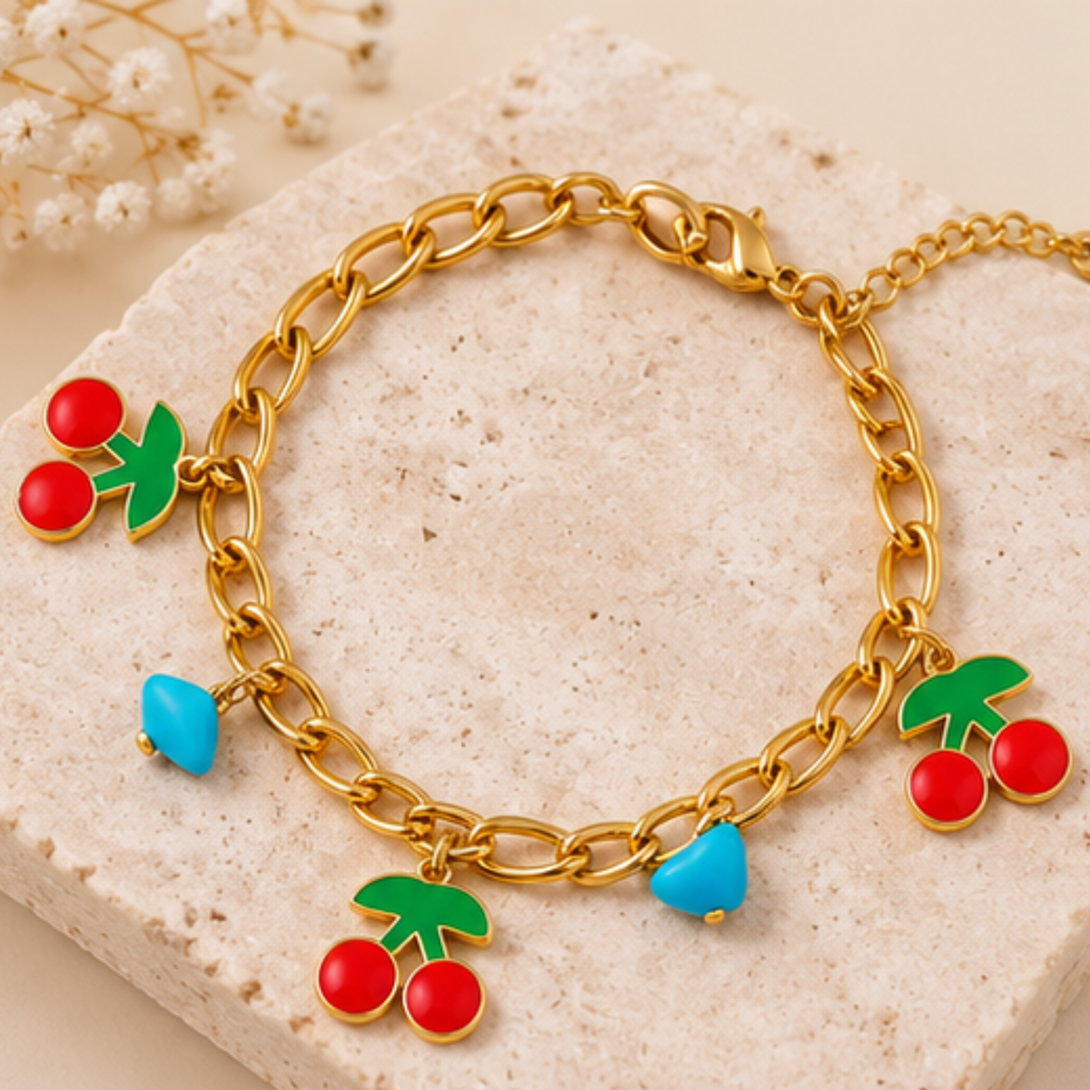18k Gold Plated Cherry Pop Charm Bracelet