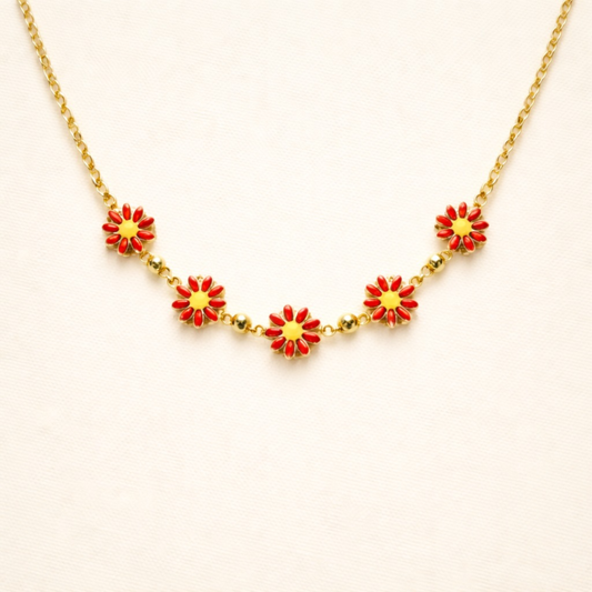 18k Gold Plated Beaded Daisy Necklace