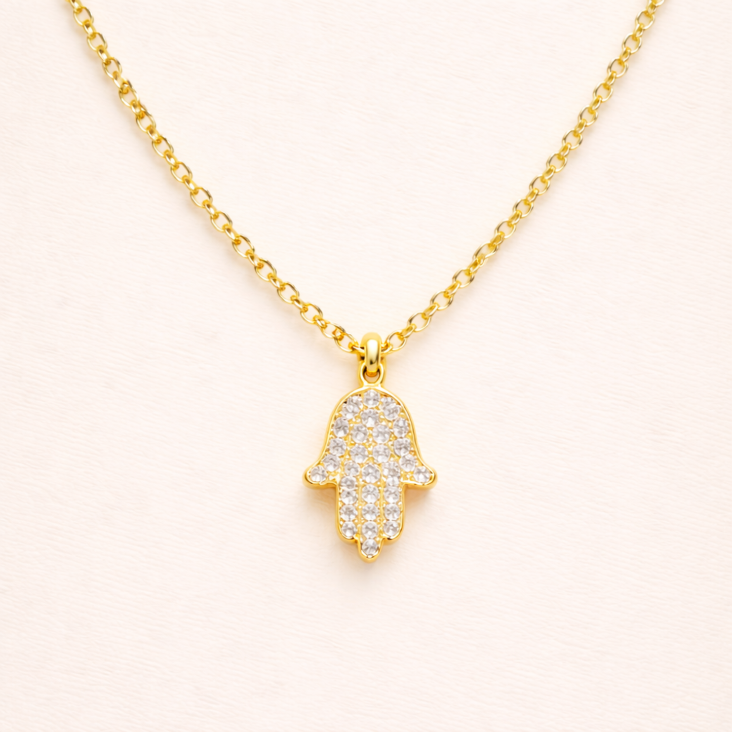 18k Gold Plated Diamond Hamsa Pendant Necklace