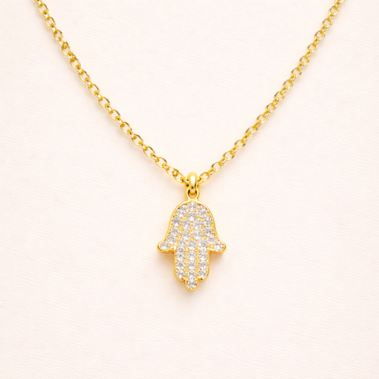 18k Gold Plated Diamond Hamsa Pendant Necklace