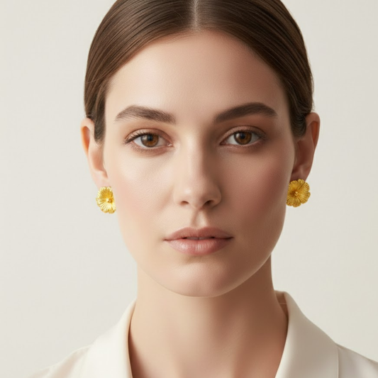 18K Gold Plated Floral Chunky Stud Earrings
