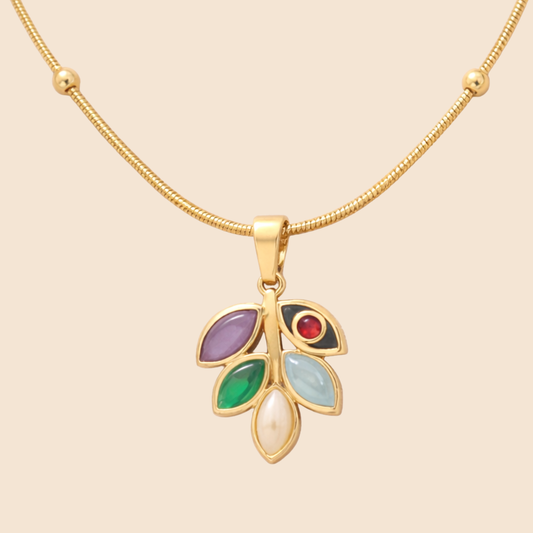 18K Gold Plated Multicolor Leaf Pendant Necklace