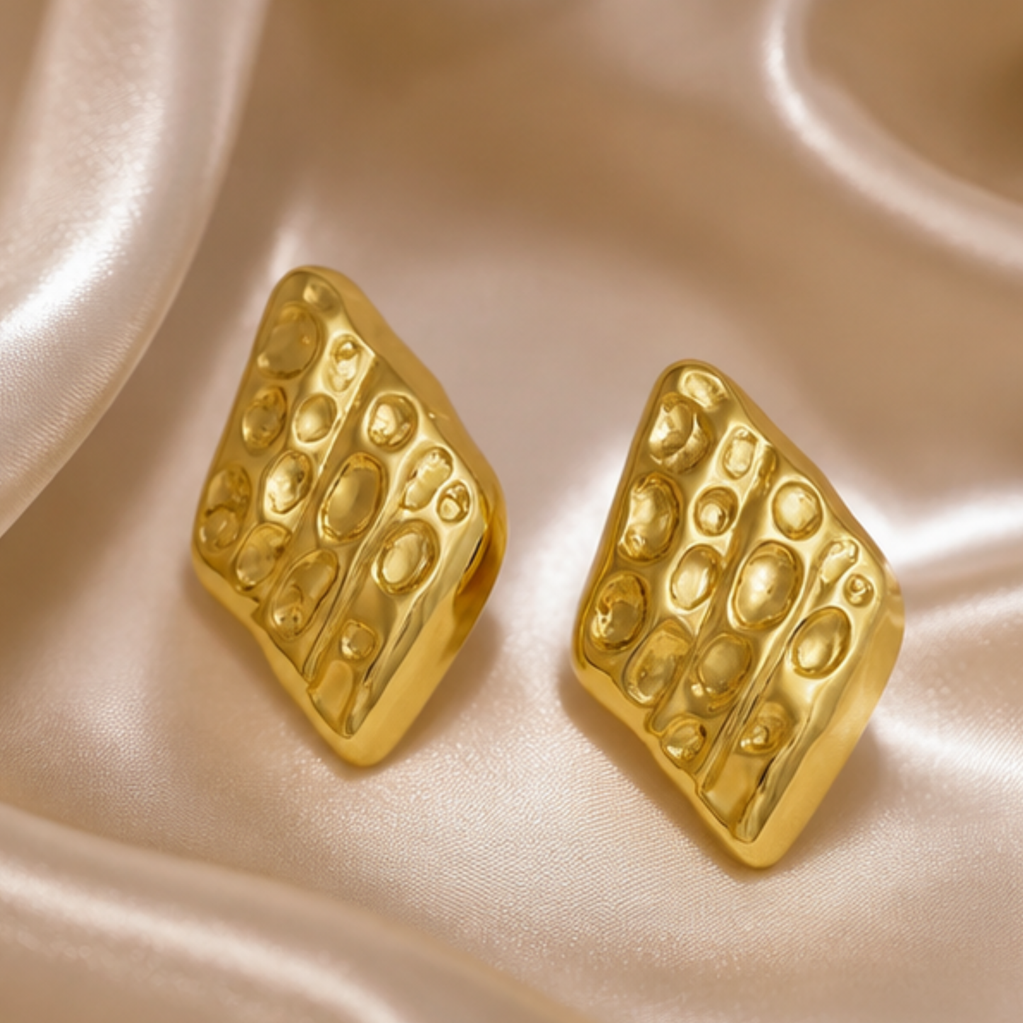 18k Gold Plated Rectangle Hammered Anti Tarnish Earring
