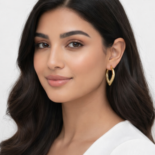 18K Gold Plated Elora Sculpted V-Shape Gold Hoops Earring