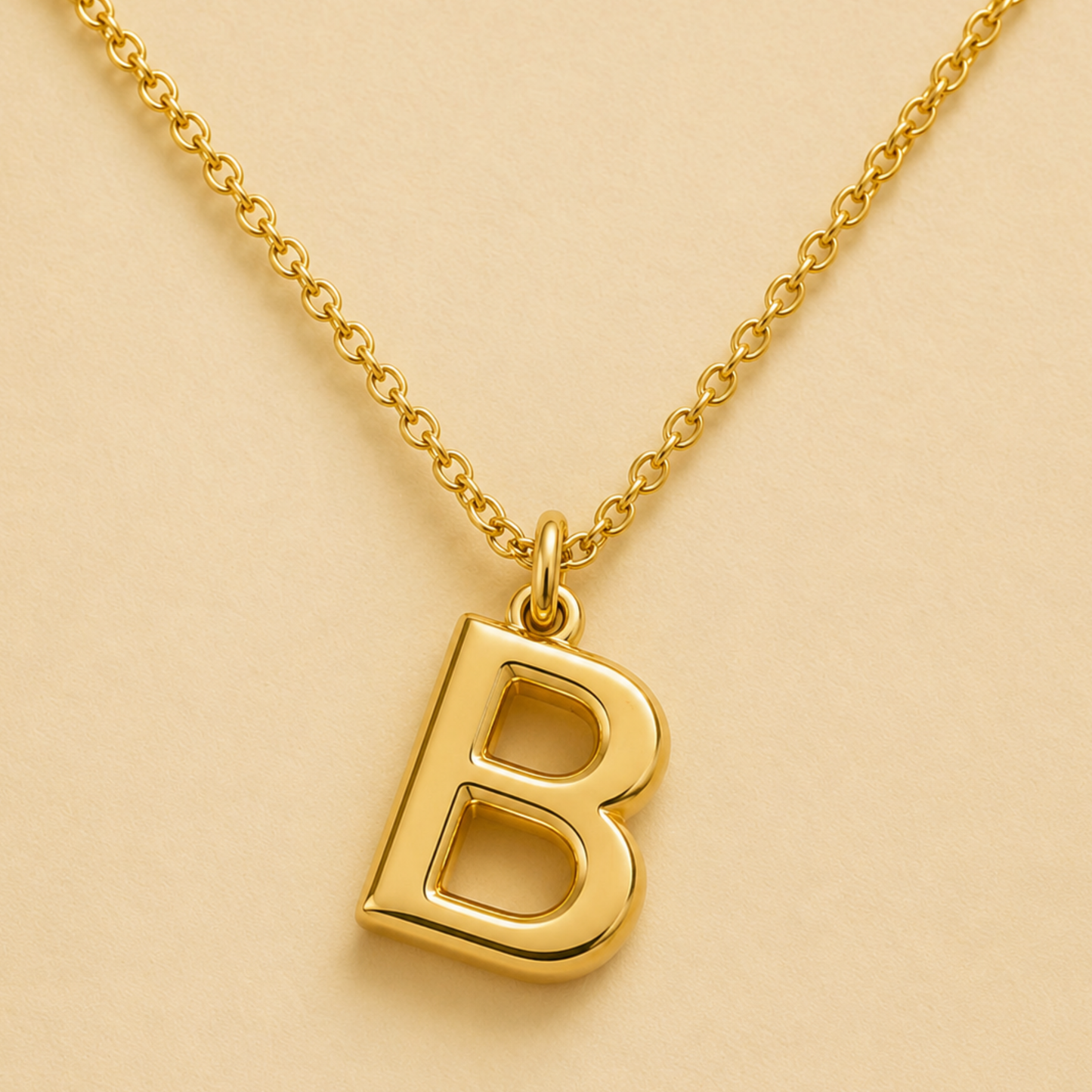 18k Gold Plated Initial Bold Alphabet B Necklace