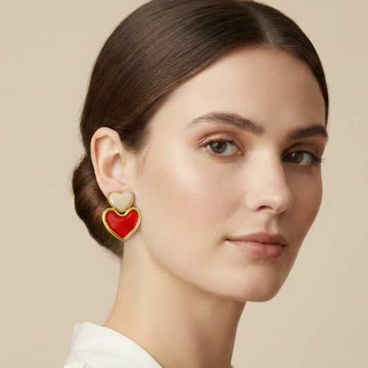 Playful Romance – Red & Ivory Heart Earrings