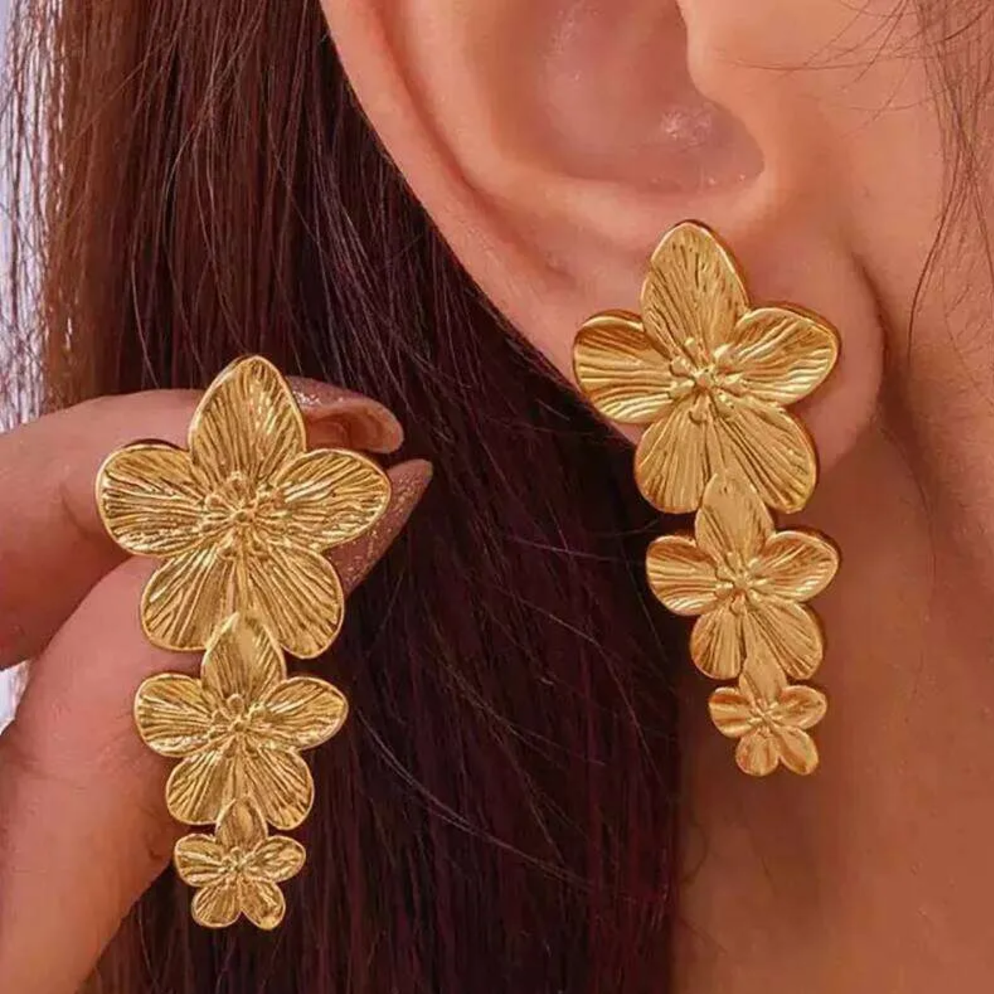 18K Gold Plated Floral Statement Earrings
