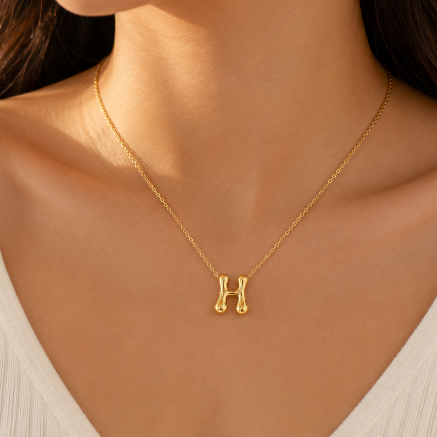 18k Gold Plated letter H gold pendant necklace