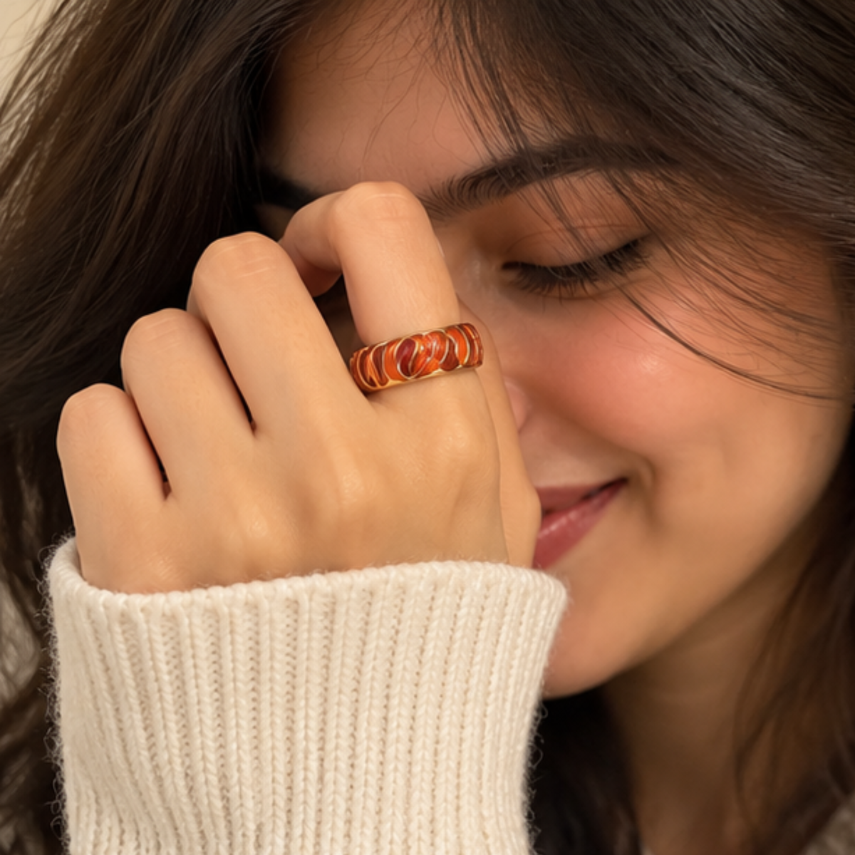 Orange Luxe Wave Adjustable Ring