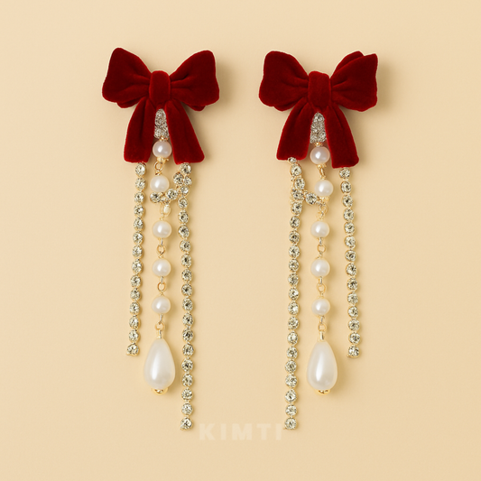 Velvet Ruby Pearl Cascade Earrings