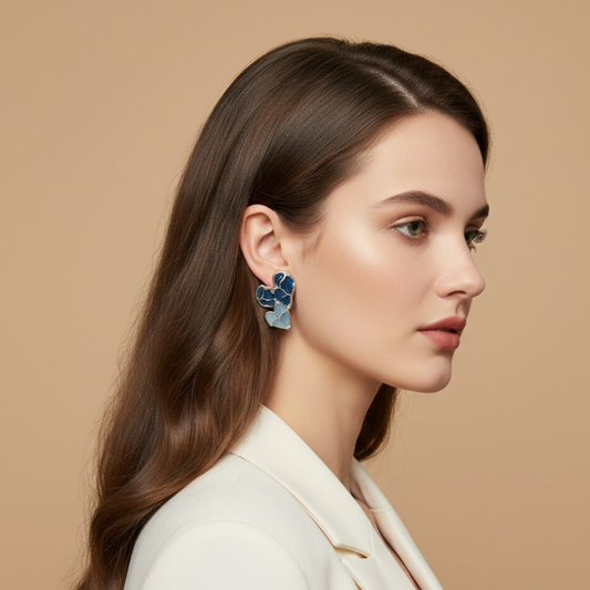 Blue Mosaic Heart Abstract Earrings
