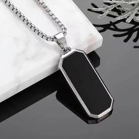 Men - Black Hex Bar Pendant Stainless Steel Necklace