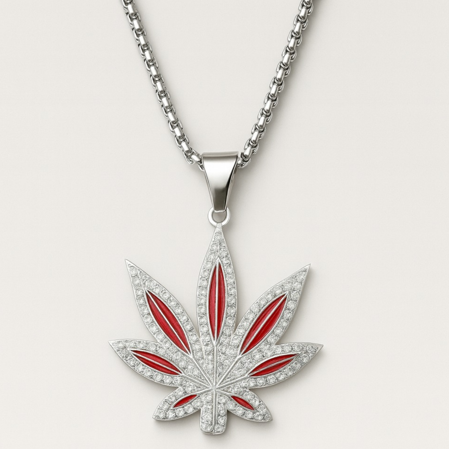 Leaf Pendant Red Crystal Stainless Steel Necklace