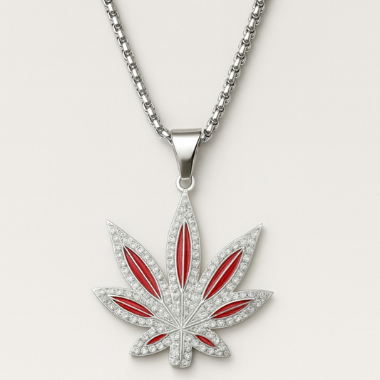 Leaf Pendant Red Crystal Stainless Steel Necklace