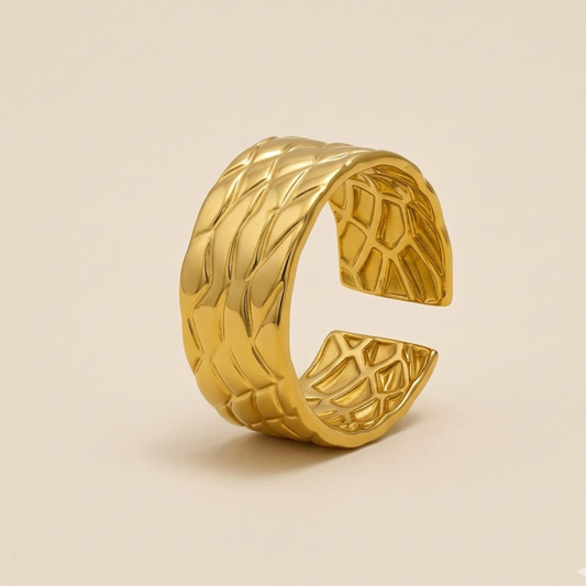 18K Gold Plated Bold Plain Cuff Ring