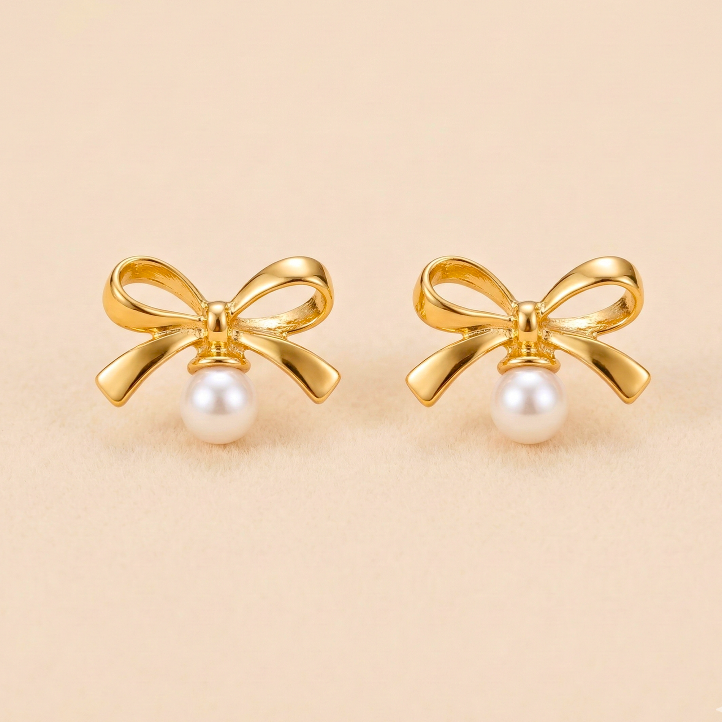 Golden Pearl Bow Stud Earring